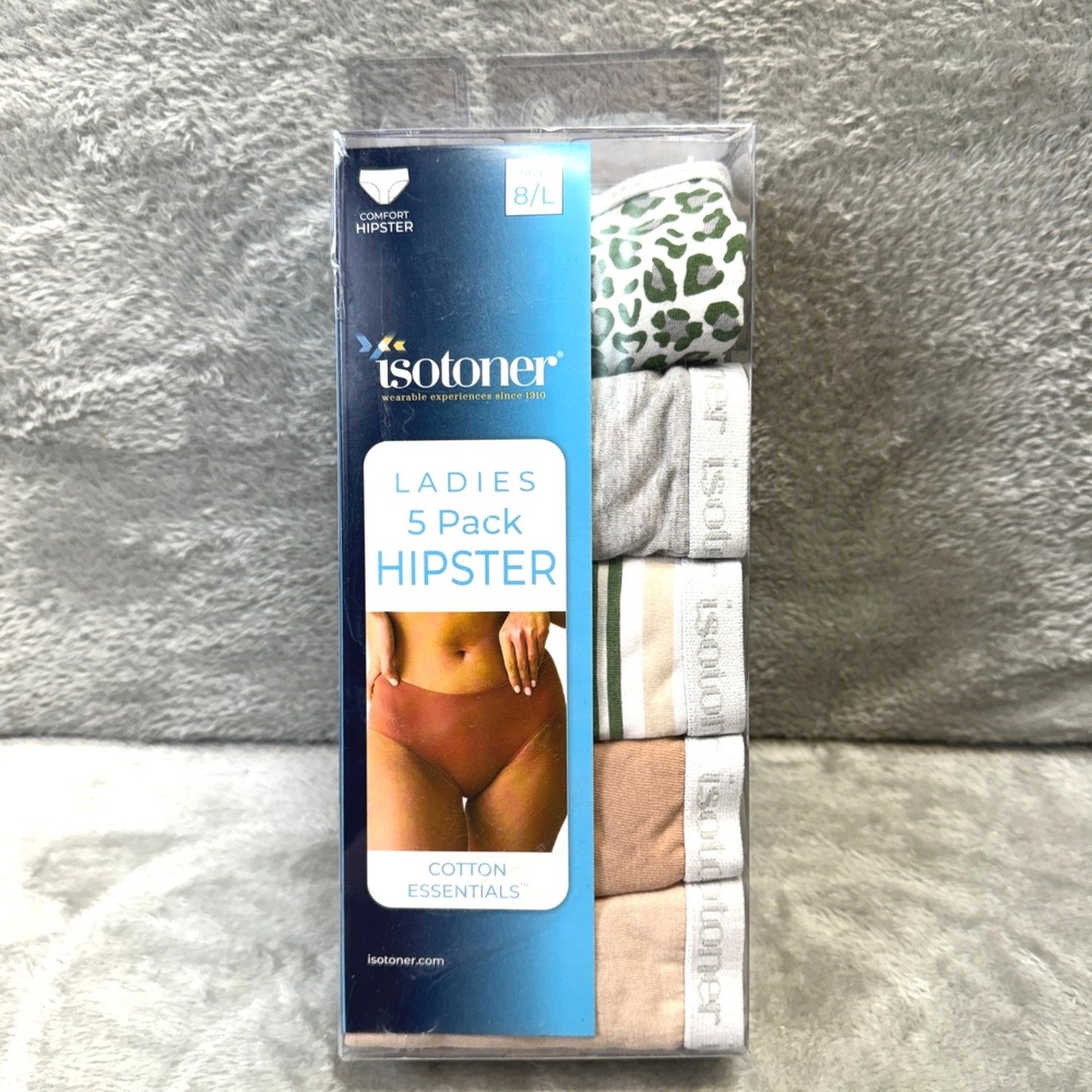 NEW Isotoner Ladies 5 Pack Hipster Underwear Cotton Essentials Multi Size 8 Lrg.